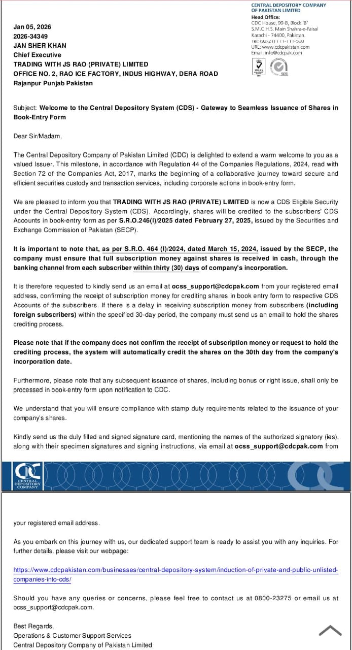 CDC Registration Letter